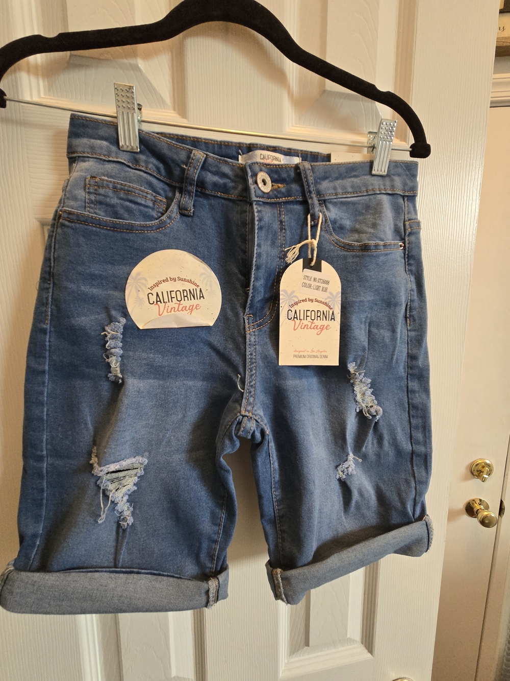 New California Vintage Women's Blue Distressed Denim Bermuda Shorts